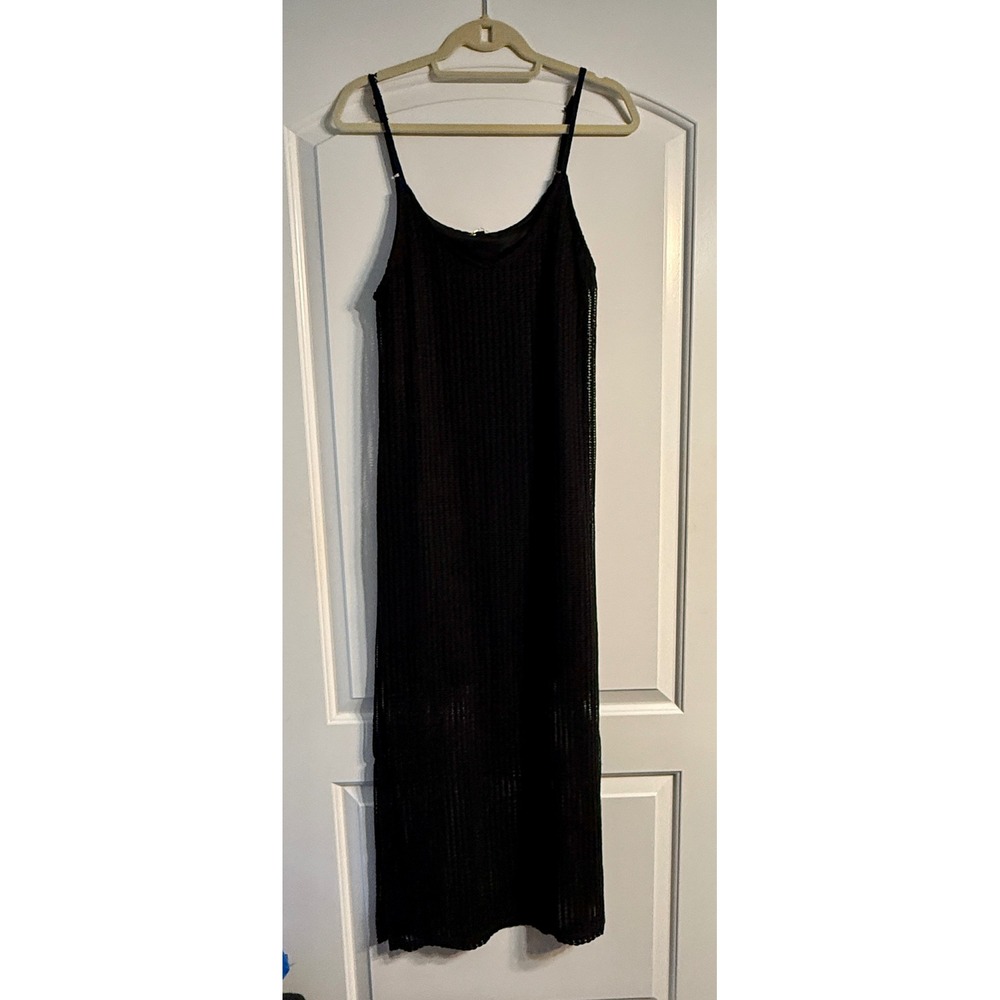 By The River Crochet Maxi Dress Large Black Side Slit Boho Festival Grunge Chic